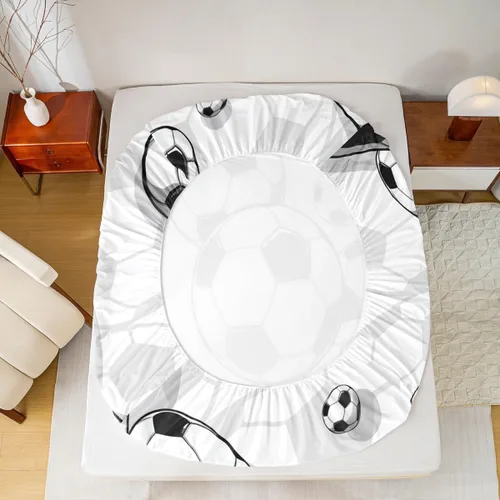 Vista 3 de Juego de ropa de cama de fútbol para niños, sábanas bajeras de fútbol para niños, niñas, adolescentes, juego de ropa de cama de fútbol dibujado a