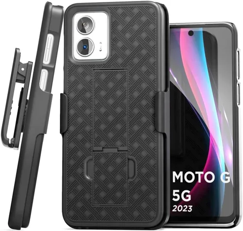 Vista 9 de Encased Funda de cinturón para Moto G Power 5G (modelo 2023) Funda delgada con clip para funda de teléfono (negro)