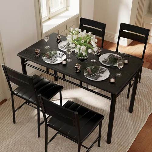 Vista 3 de Juego de mesa de comedor IRONCK para 4, mesa de cocina de madera con sillas tapizadas para cocina y comedor, juego de comedor compacto para espacios