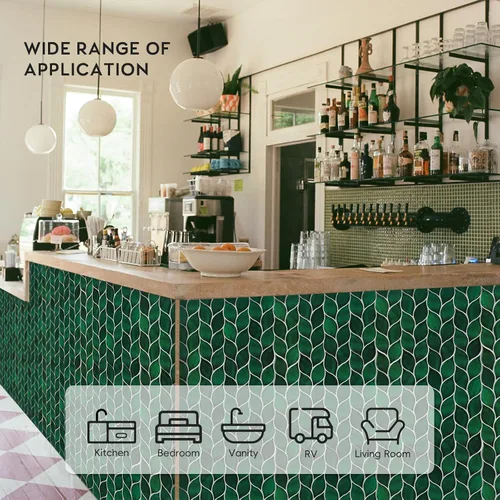 Vista 4 de HOMEART Azulejos de hojas verdes para salpicaduras, autoadhesivos, hechos a mano, para pegar en el protector contra salpicaduras para cocina y baño