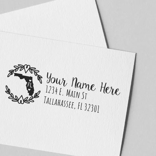 Vista 32 de State of Alabama Wreath Duo Hand Address Stamp - Personalized Rubber Stamp Montaje manual Duo