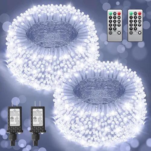 Vista 13 de 380 luces LED de Navidad de 125 pies, guirnalda de luces para exteriores, impermeables, temporizador y memoria, 8 modos regulables, para árbol