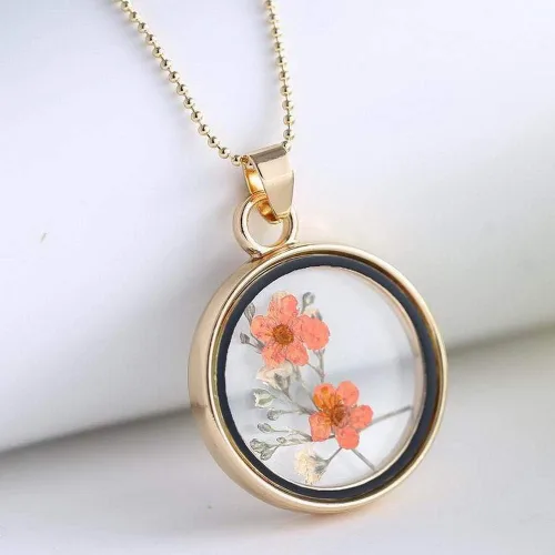 Vista 2 de YAZILIND DIY Collar con dije redondo de flores secas para mujer, regalo de joyería para cumpleaños