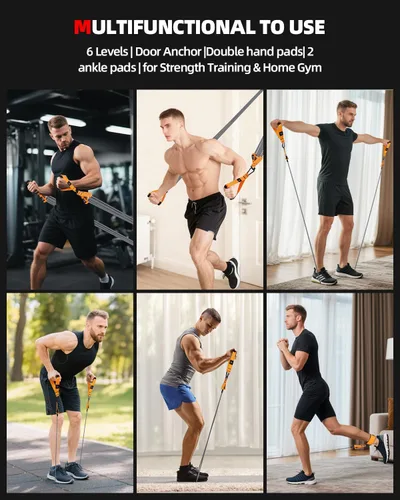 Vista 2 de Abahub Juego de bandas de entrenamiento de brazos, bandas de resistencia con asas y correas de tobillo para mujer y hombre, juego para entrenamiento