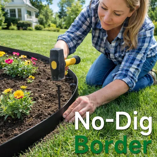 Vista 3 de Gardzen Kit de Bordes para Paisajismo de 1.5" x 20', Borde de Jardín y Césped Sin Excavación con 24 Piezas de Estacas, Borde Flexible para Cama