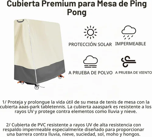 Vista 6 de Cubierta impermeable de mesa de ping pong para interiores y exteriores, se adapta a mesas plegables de 9 x 5 pies beige gris