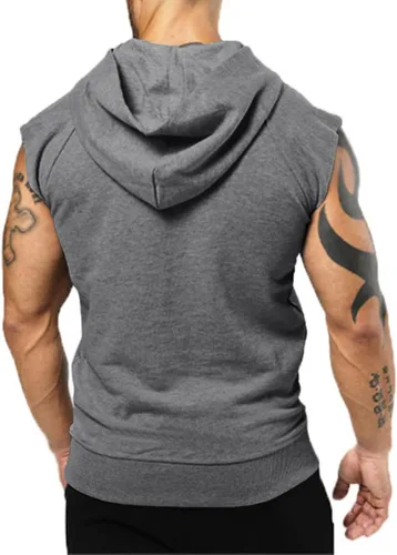 Vista 2 de Camiseta sin mangas para hombre, con capucha, para culturismo, corte muscular, sin mangas, gimnasio, entrenamiento, camiseta atlética