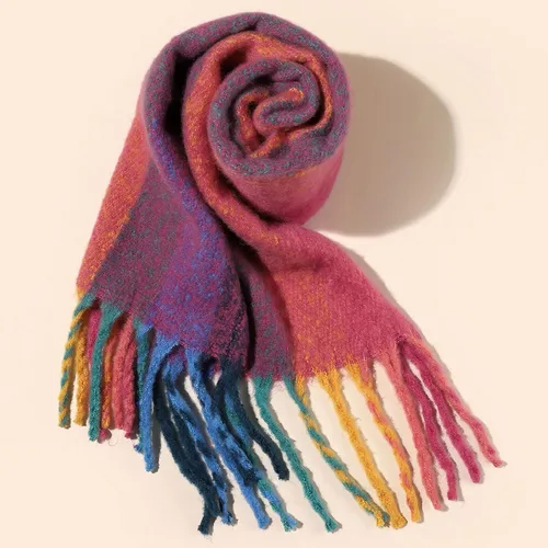 Vista 5 de Bufanda cálida para mujer, colorida y suave, cómoda, elegante chal de pashmina para clima frío, bufanda larga de moda, borla de coleta