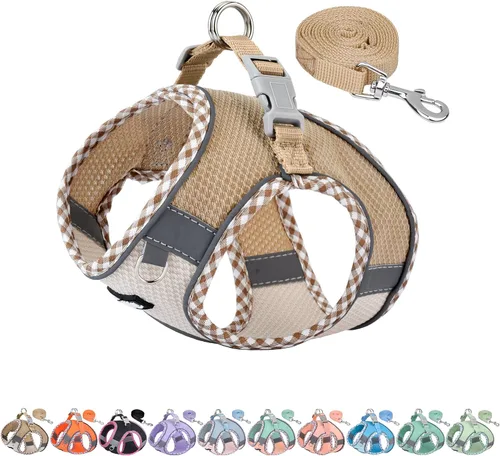 Vista 16 de AIITLE Arnés para Perros Pequeños - Chaleco Ligero de Malla Step-in para Cachorros, Diseño Reflectante y a Prueba de Escape con Cinta Mágica de Alta
