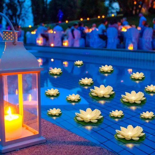 Vista 11 de Liliful - 24 luces de loto flotantes Diwali, 3.94 pulgadas, color blanco