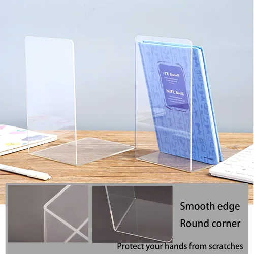 Vista 6 de 8 sujetalibros transparentes de acrílico para estantes, plástico resistente para oficina en casa