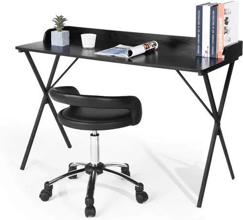 Vista 5 de Mesa de escritura para computadora en casa, 47.2 pulgadas, marco en X resistente con parte superior de madera grande, escritorio de fácil montaje
