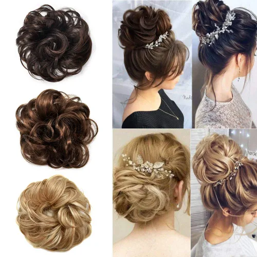 Vista 6 de Extensiones de cabello sintético con banda de goma elástica, extensiones de cabello sintético con banda elástica de goma para coleta, para mujeres