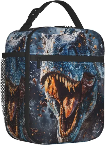 Vista 3 de Lonchera aislada para niños y niñas, lonchera de dinosaurio para el trabajo, picnic, escuela, viajes, senderismo, playa o pesca, bolsa de almuerzo