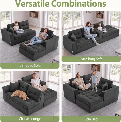 Vista 7 de Hobestluk Sofá seccional modular de sofá deshuesado de 105 pulgadas para 2-Gris