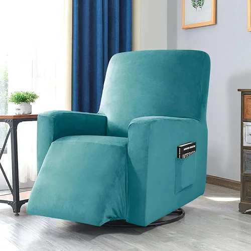 Vista 2 de IMYOGI Fundas para sofá de alta elasticidad, funda de terciopelo de felpa para silla reclinable, funda de sofá de alta elasticidad, funda de Azul