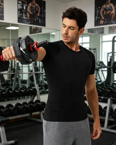 Vista 6 de SPVISE Compression Shirt Men Short Sleeve Workout Tops Spandex Baselayer 232-negro