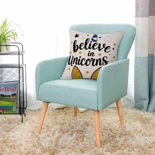 Vista 3 de AOYEGO Believe in Unicorns, funda de almohada decorativa con diseño de cuerno dorado dulce con diseño de estrellas y hadas de fantasía, 18 x 18