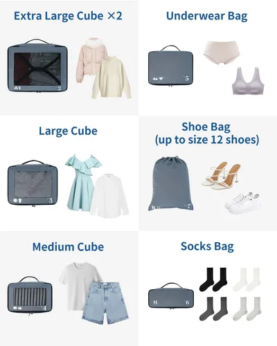 Vista 8 de ECOHUB Juego de 7 cubos de equipaje resistentes al desgarro con icono de número para accesorios de viaje, equipaje maleta, cubos de embalaje