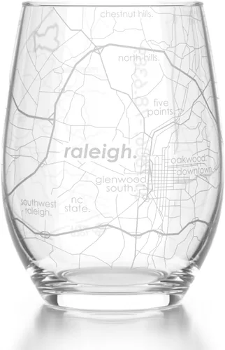 Vista 31 de Well Told Copa de vino sin tallo grabada con mapa de Atlanta, Georgia (15 oz, transparente) - Mapa de ciudad grabado, vaso personalizado, regalos