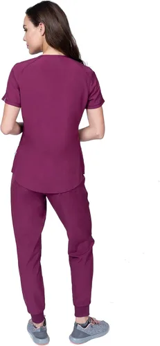 Vista 4 de Elements Select ES2936 - Conjunto de 7 bolsillos elástico en 4 direcciones con cuello en V y pantalones quirúrgicos para mujer