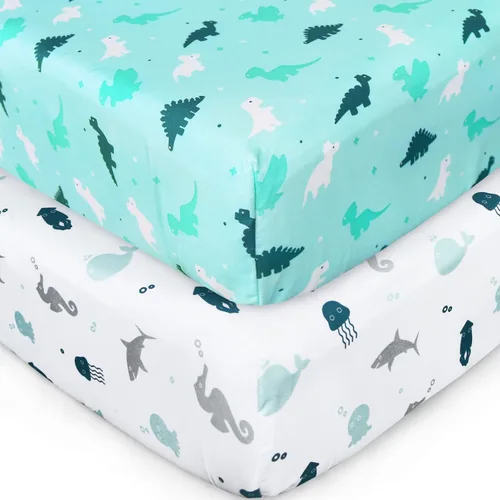 Vista 17 de Sábana de cuna, paquete de 2 sábanas de cuna, sábanas de cuna ultra suaves para bebés niños o niñas, ajuste universal para cuna rectangular