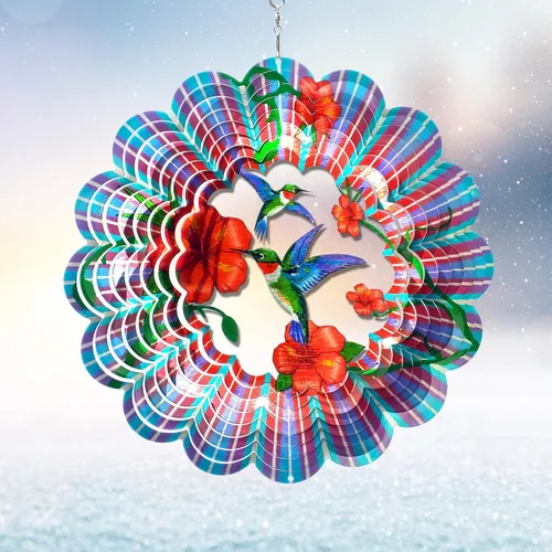 Vista 19 de Mandala Blossom Wind Spinner - Molinillos de Viento de Metal Escultura de Viento Colgante Cinética 3D de 12 pulgadas Cortada con Láser