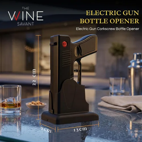 Vista 2 de Abridor de botellas de sacacorchos de vino con pistola eléctrica, batería inalámbrica con base de funda recargable, abre automáticamente vinos Negro