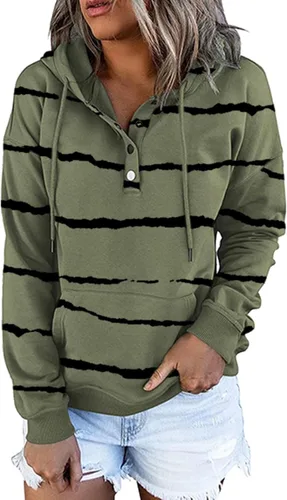 Vista 134 de Sudaderas con capucha para mujer, con cuello de botón, sin botones, con cordón, manga larga, lindas, ropa para adolescentes y niñas
