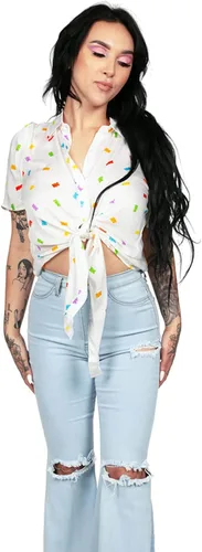 Vista 3 de Cute and Fun Rainbow - Camisas de botones para mujer corte con lazo frontal para verano y festivales