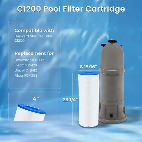 Vista 2 de Future Way Cartucho de filtro de piscina C1200 de repuesto para Hayward Star Clear Plus C1200, repuesto Pleatco PA120, Hayward CX1200RE, Unicel