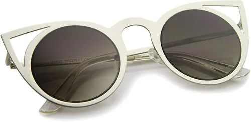 Vista 31 de zeroUV Gafas de sol redondas de metal recortadas con lente de espejo de ojo de gato para mujer