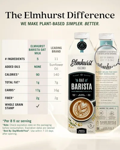 Vista 5 de Elmhurst 1925 Barista Edition Leche de avena, a base de plantas, vegana, 32 onzas (paquete de 6)