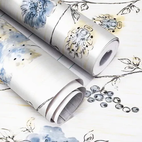 Vista 2 de Elegante papel de contacto floral autoadhesivo para estantes de 17.7 x 117 pulgadas, autoadhesivo para cajón, adhesivo para despegar y pegar, papel