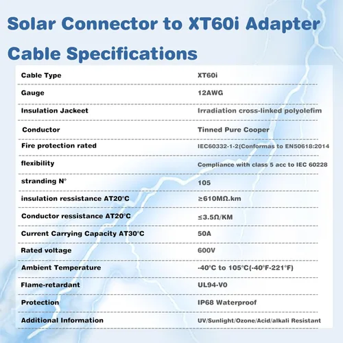 Vista 7 de Cable de extensión de carga solar a XT60i de 3 pies/6 pies/12 pies/25 pies/50 pies, conectores solares a adaptador XT60i para centrales eléctricas