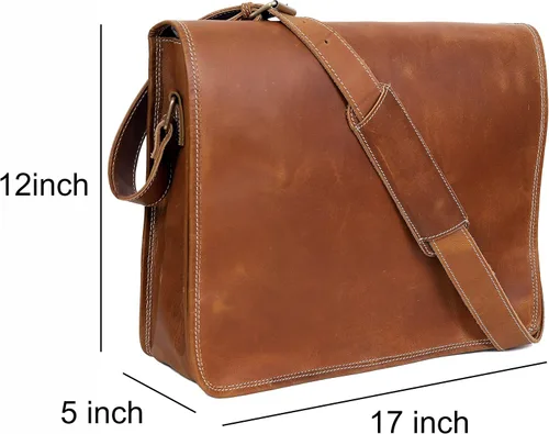 Vista 4 de VC VINTAGE COUTURE 18 pulgadas cuero completo solapa mensajero hecho a mano bolsa portátil bolsa bolsa bolsa de mensajero acolchado marrón, Marrón