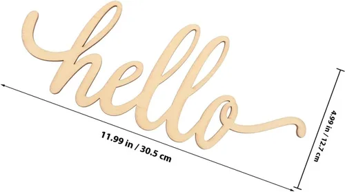 Vista 9 de STOBOK 2 letreros de madera con texto en inglés "Hello Letter", recorte de letrero de hola de madera sin terminar, adornos colgantes rústicos
