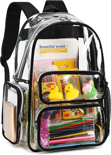 Vista 135 de CAMTOP Mochila transparente resistente y transparente para estudiantes, escuela, trabajo, festival, viajes, deportes, Beige, Mediana, Camtop Mochila