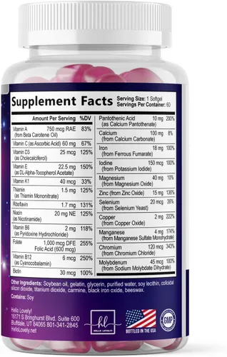 Vista 9 de Multivitamínico para mujer – Multivitaminas diarias completas para mujer con biotina, calcio, ácido fólico, hierro, zinc, vitamina A, C, D, E y B