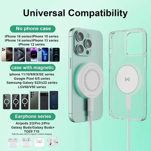 Vista 12 de MagSafe Charger - Paquete de 2 cargadores inalámbricos magnéticos de 15 W, almohadilla de carga rápida con cable USB C a USB C de 6 pies compatible