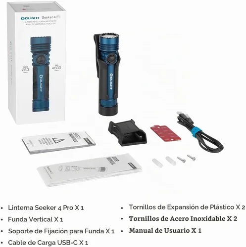Vista 9 de OLIGHT Seeker 4 Pro - Linternas recargables de 4600 lúmenes, luz brillante de alta potencia con funda USB C, impermeable IPX8 para emergencias Azul