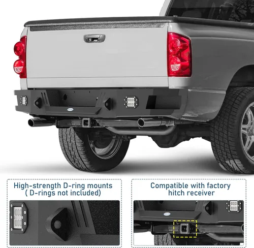 Vista 3 de u-Box 2008 Ram 1500 parachoques trasero camión parachoques paso parachoques para Dodge Ram 1500 camionetas 2006 2007 2008 - Textura Ram parachoques