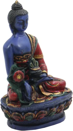 Vista 2 de DharmaObjects Estatua de Buda de medicina curativa tibetana pintada a mano Nepal