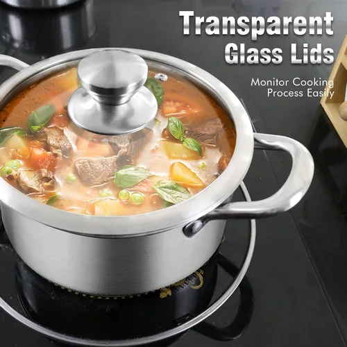 Vista 6 de AuFranc™ Olla híbrida antiadherente de acero inoxidable de 6 cuartos de galón con tapa de vidrio, olla de inducción con tallado de panal, olla