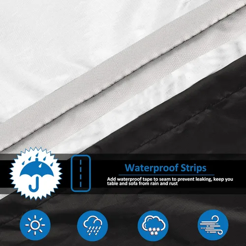 Vista 4 de Funda para mesa de exterior, fundas impermeables para muebles de patio, funda rectangular 420D para sofá de exterior, fundas de patio para sofá