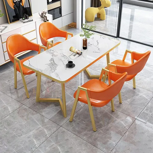 Vista 5 de LITFAD Juego de comedor con parte superior de piedra sinterizada escandinava con mesa de comedor rectangular, moderna mesa de comedor con 4 sillas