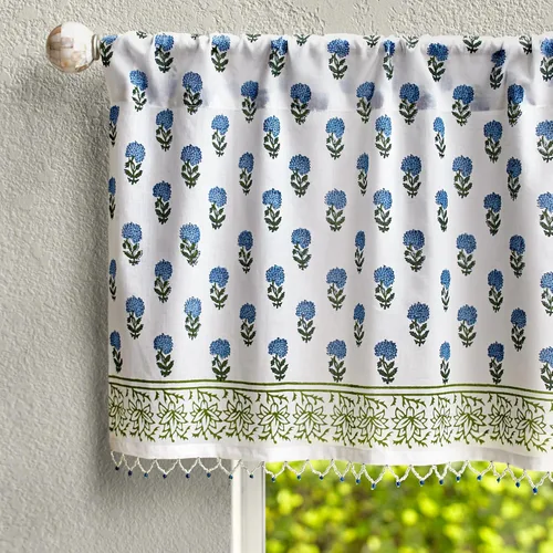 Vista 30 de Saffron Marigold Cortina de cenefa impresa a mano con ribete de cuentas, velo de novia blanco, perfecta para cocina, dormitorio, baño, comercio