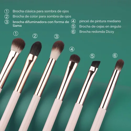 Vista 4 de Juego de brochas de maquillaje de ojos, 6 brochas de maquillaje profesionales para sombra de ojos para corrector de cejas, delineador de ojos Rosa