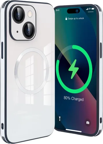 Vista 8 de Guppy Funda para iPhone 12 Pro - Parte trasera de vidrio degradado con carga magnética, película de lente, color negro