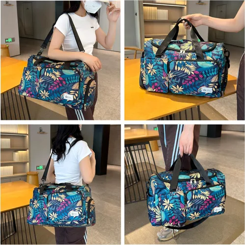 Vista 391 de Pequeña bolsa de gimnasio para mujer, bolsa de viaje con compartimento para zapatos